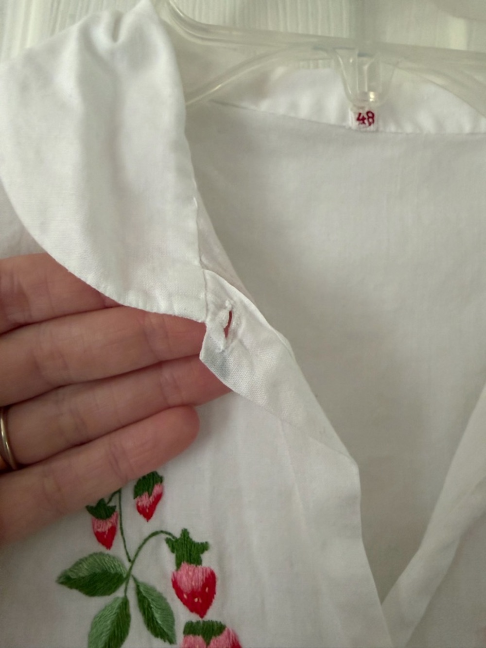 White Button-Up Blouse with Red Strawberry Embroidery - Picture 7 of 7